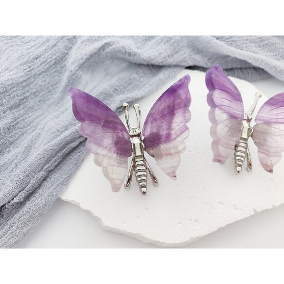 Purple Fluorite Butterfly Wings Crystal Carving - Picture 2 of 6